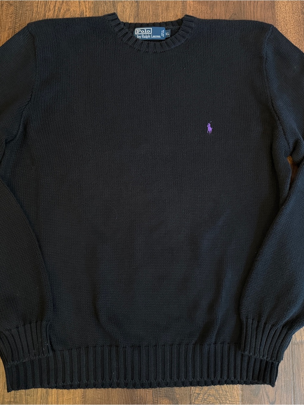 Vintage 90s Polo Ralph Lauren Sweater Men’s XL Black Purple Pony Crewneck